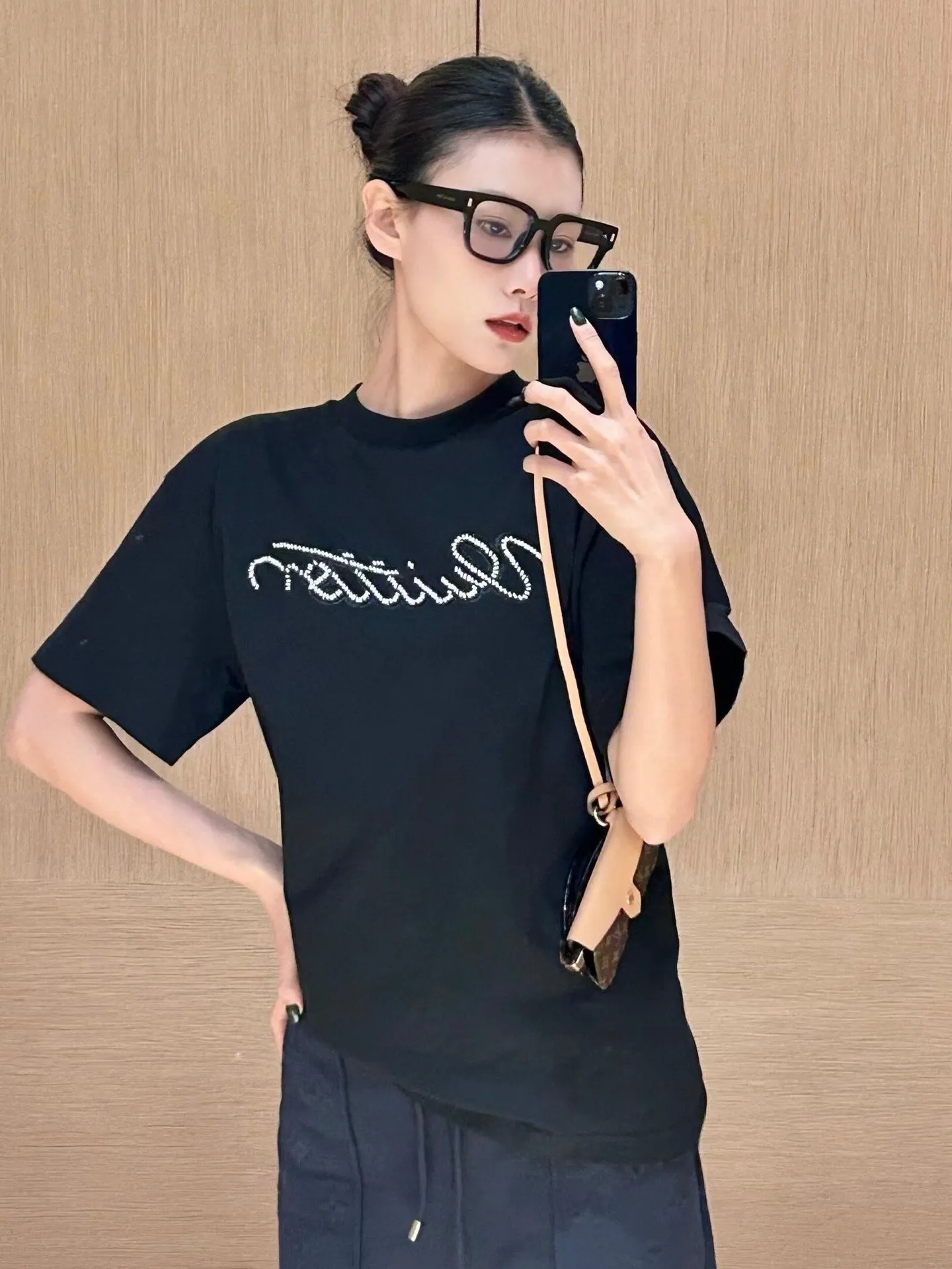 Louis Vuitton/Louis Vuitton 26ss beaded signature letter short sleeves